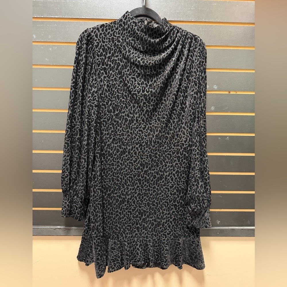 Express Black Leopard Print Velvet Fit Flare Dress Size L